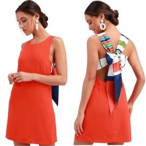 Lulu's Coral Mini Dress with Striped Back Tie
